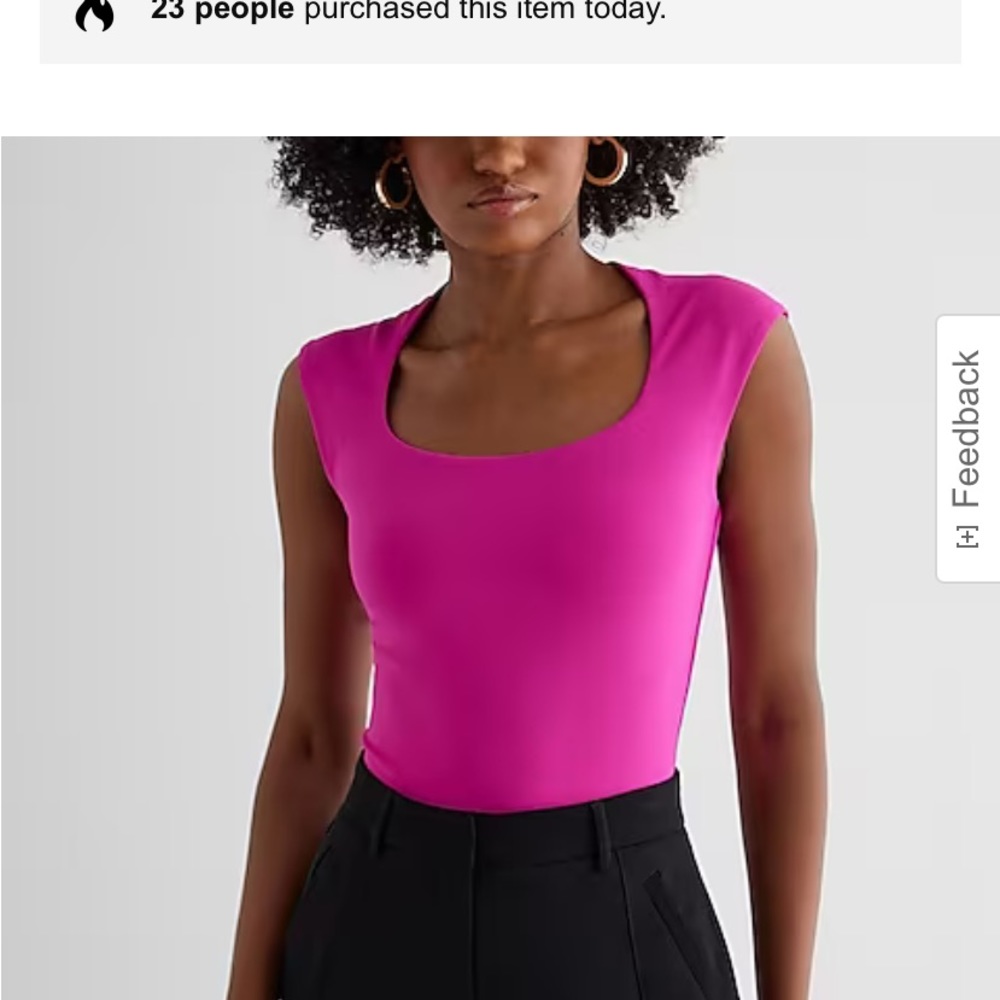 Bodysuit high compression neck cap sleeve hot pink Express size large